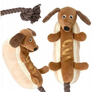 Tacskó plüss hot-dog játék kutyáknak