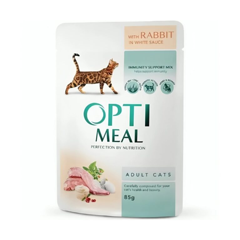OPTIMEAL Szuper Prémium nedves macskaeledel - Nyúl , fehér szószban(85g)