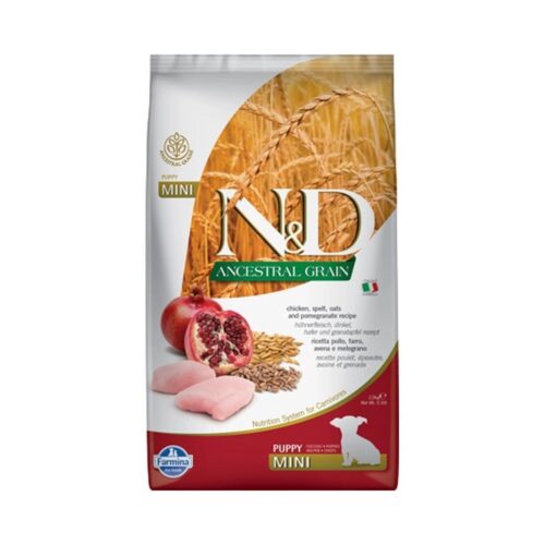 N&D Dog Ancestral Grain csirke,tönköly,zab & gránátalma puppy mini 2,5kg