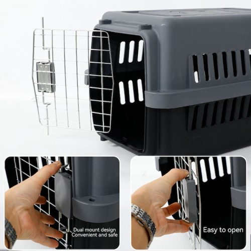 Biztonságos kisállat szállítóbox – fekete, fém ajtóval Biztonságos kisállat szállítóbox – fekete, fém ajtóval
