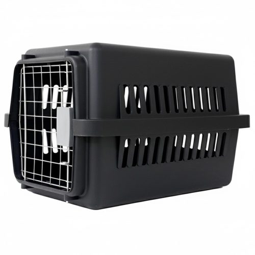 Biztonságos kisállat szállítóbox – fekete, fém ajtóval Biztonságos kisállat szállítóbox – fekete, fém ajtóval