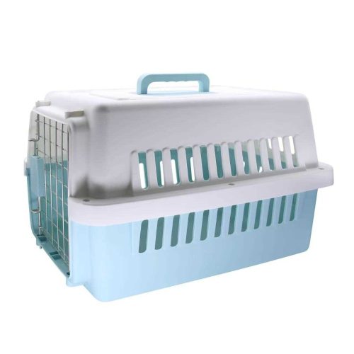 Biztonságos kisállat szállítóbox – kék, fém ajtóval Biztonságos kisállat szállítóbox – kék, fém ajtóval