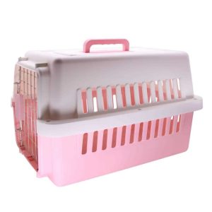 Biztonságos kisállat szállítóbox – rózsaszín, fém ajtóval