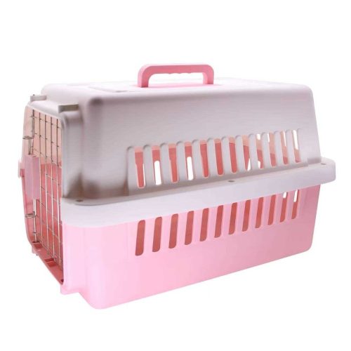 Biztonságos kisállat szállítóbox – rózsaszín, fém ajtóval Biztonságos kisállat szállítóbox – rózsaszín, fém ajtóval
