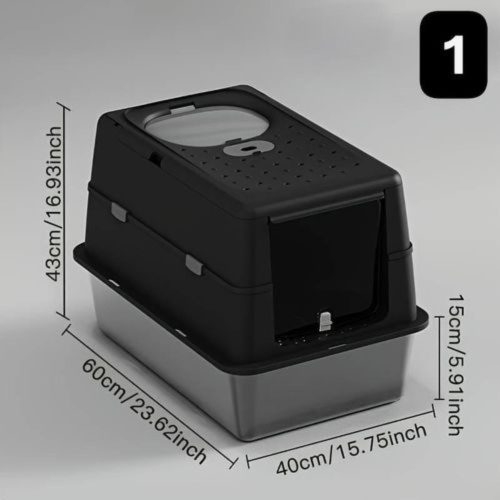 Zárt macskaalom rozsdamentes acél tálcával és lapáttal (6)