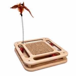 Fa többfunkciós kaparó macska játék pálcával 30cm