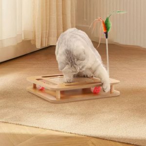 Fa többfunkciós kaparó macska játék pálcával 30cm