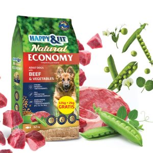 Happy&Fit Natural Economy Adult with Beef, Poultry & Vegetables 12+2kg Happy&Fit Natural Economy Adult with Beef, Poultry & Vegetables 12+2kg