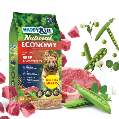 Happy&Fit Natural Economy Adult with Beef, Poultry & Vegetables 12+2kg Happy&Fit Natural Economy Adult with Beef, Poultry & Vegetables 12+2kg