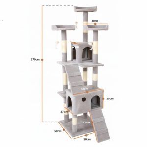 Többszintes macskabútor kaparófával és búvóhelyekkel-1,7m (1)