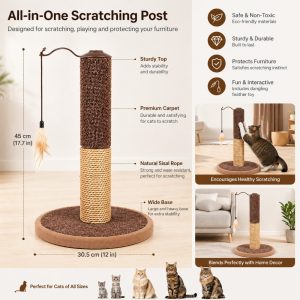 Szizál macska kaparófa tollas függő játékkal 45cm