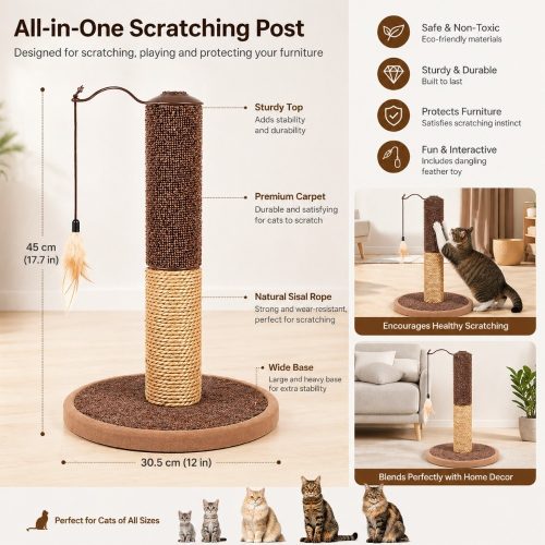 Szizál macska kaparófa tollas függő játékkal 45cm Szizál macska kaparófa tollas függő játékkal 45cm